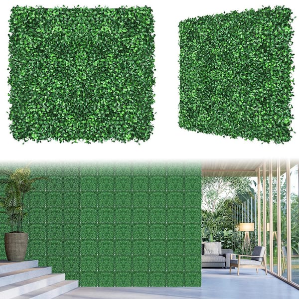 Oumilen 12 Artificial Milano Leaf Hedge Panels, Green Wall 20" X 20" Indoor Garden Backsplash