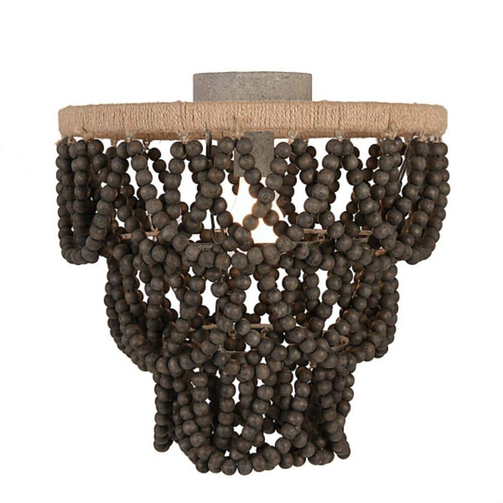 Dark Gray Wood Bead Semi-Flush Mount Chandelier