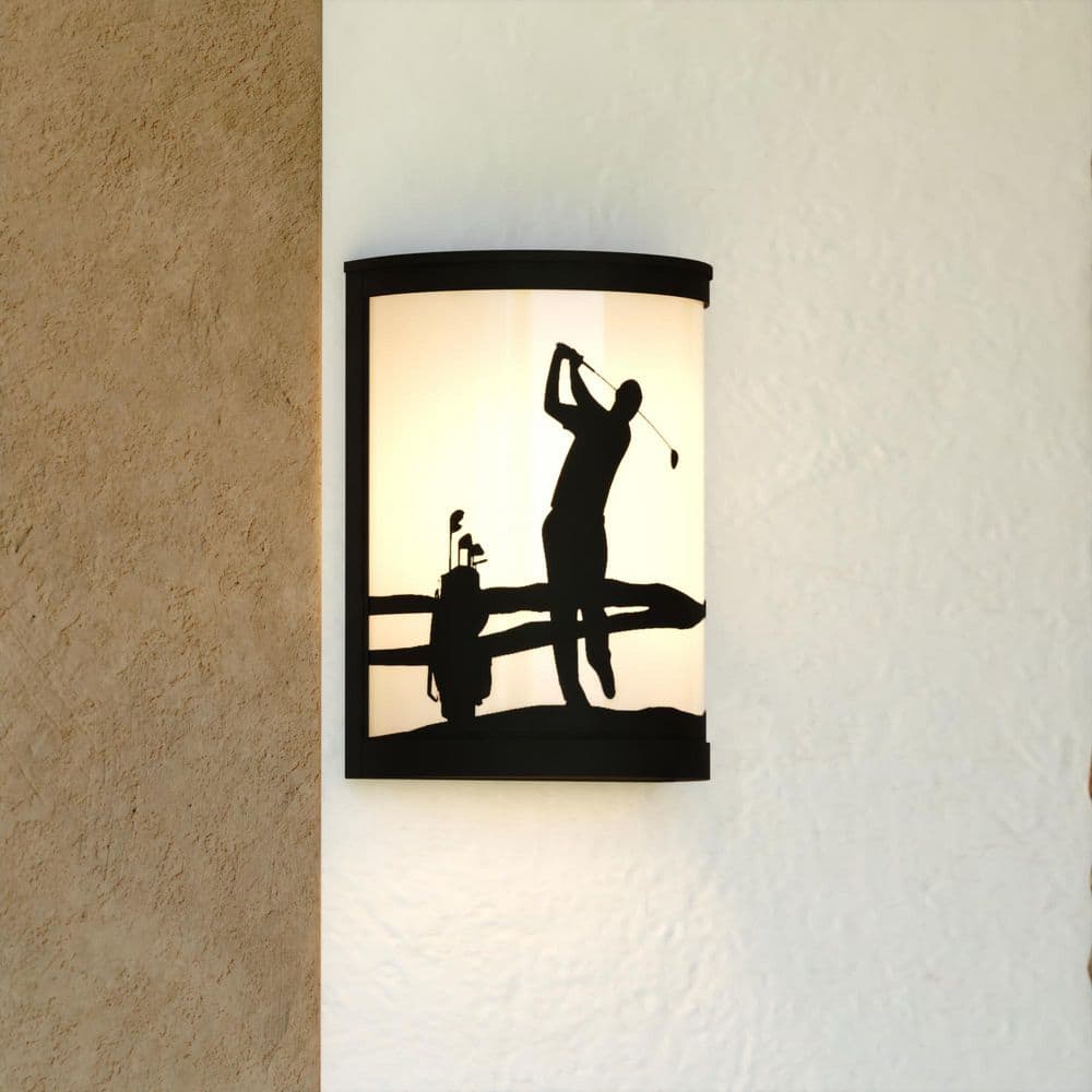 Links 8 in. 1-Light Black Vanity Light Indoor-Outdoor Golfer Wall Sconce, Glass Shade, Dimmable, Bathroom Fixture price history on PriceWatchPro