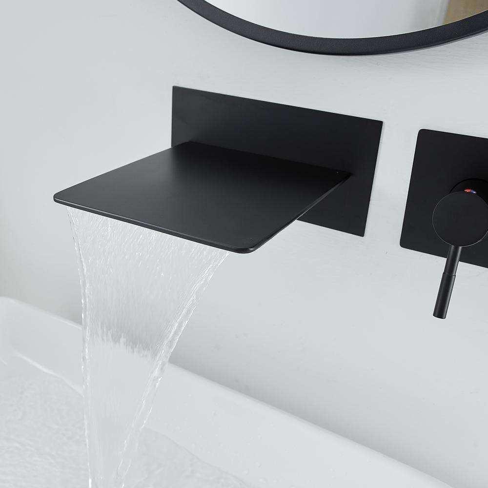 Matte Black Wall-Mounted Single-Handle Waterfall Bathroom Faucet