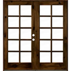 72 in. x 80 in. French Knotty Alder Wood 10-Lite Clear Glass Provincial Stain Left Active Double Prehung Front Door