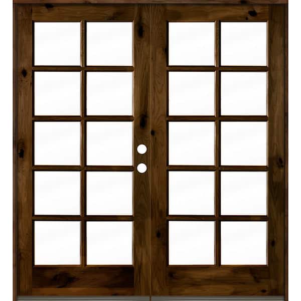 Krosswood Doors 72 in. x 80 in. French Knotty Alder Wood 10-Lite Clear Glass Provincial Stain Left Active Double Prehung Front Door
