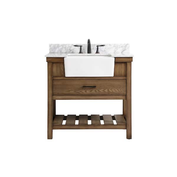 Unbranded Timeless Home 36 in. W x 22 in. D x 34.13 in. H Bath Vanity in Driftwood with Carrara Marble Top with White Basin