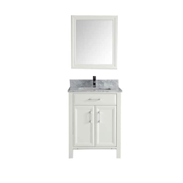 Studio Bathe Calais 28 in. Vanity in White with Marble Vanity Top in Carrara and Mirror
