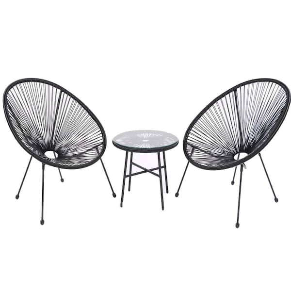 Sudzendf Black 3-Piece Metal Outdoor Bistro Set, Patio Conversation Set with Side Table