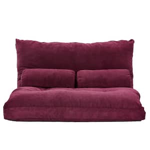 43 in. Burgundy Twin Foldable Floor Sofa Bed, Folding Futon Lounge, Video Gaming Sofa w/ Pillow For Bedroom Living Room