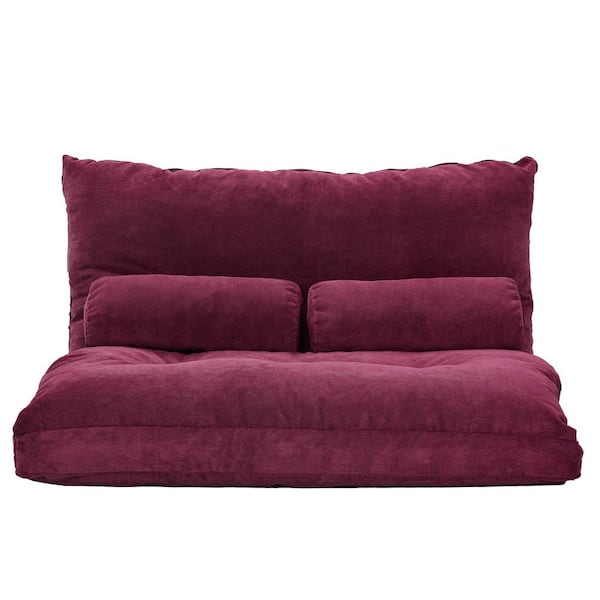 Polibi 25.00 in. Wide Armless Polyester Modern Rectangle Reclining Foldable Straight Shaped Sofa with 2-Pillow in Dark Red