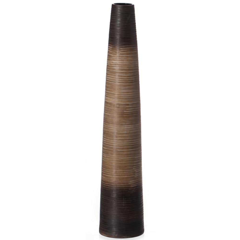39 in. Tall Handcrafted Brown Ceramic Floor Vase - Waterproof Cylinder-Shap