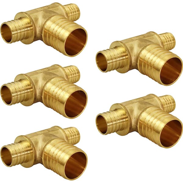 10-Pack Tee Brass Hose Fitting 3-Way Barb PEX Pipe Fittings 1/4" x 1/4" x 1/4"