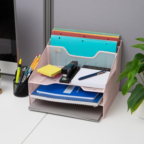 Pen Holder for Desk, 6 Pieces Mesh Desk Organizer set 3 Compartments pens  holder, Mail Organizer Letter Holder Home Office Supplies Caddy Storage