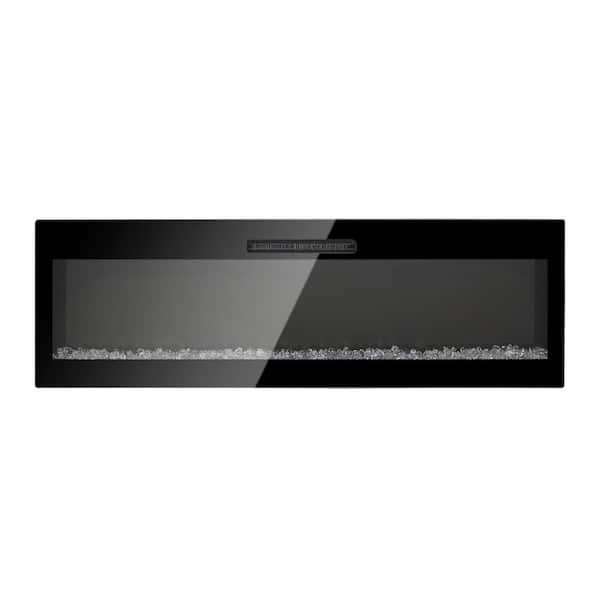 60 in. D Black Electric Fireplace, Recessed and Wall Mounted Fireplace