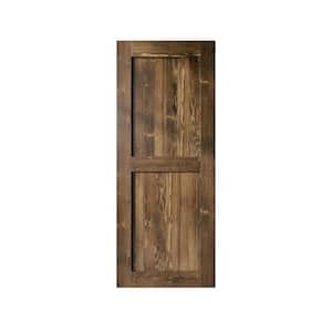 24 in. x 96 in. H-Frame Walnut Solid Natural Pine Wood Panel Interior Sliding Barn Door Slab with Frame