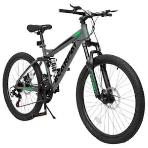 26 in. Mountain Bike with 21-Speed Full Suspension and Shifter Front Fork Rear Shock for Men and Women's in Gray