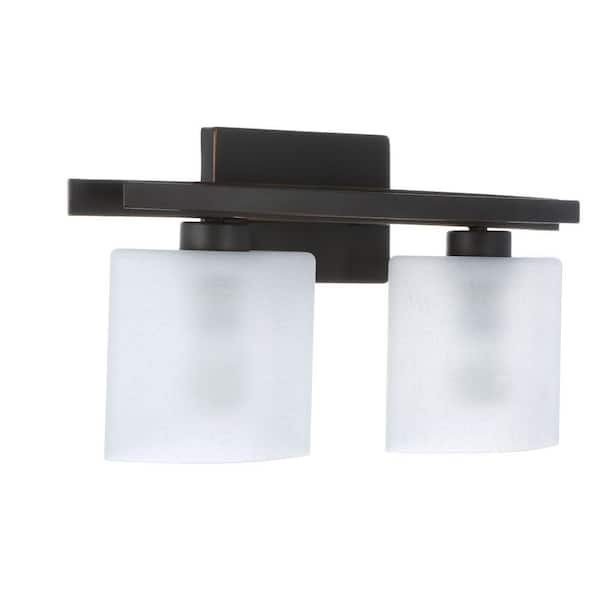 Hampton Bay Ettrick 2-Light Oil-Rubbed Bronze Sconce with Hand Pained Glass Shades