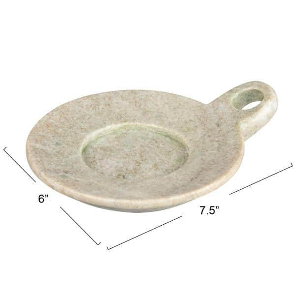 Hand-Carved Beige Marble Dish with Handle, 7.5 Inches
