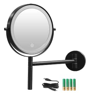 8 in. W x 8 in. H Round Framed Wall Bathroom Vanity Mirror in Black, Lighted 10X Magnifying Makeup Mirror, Hotel