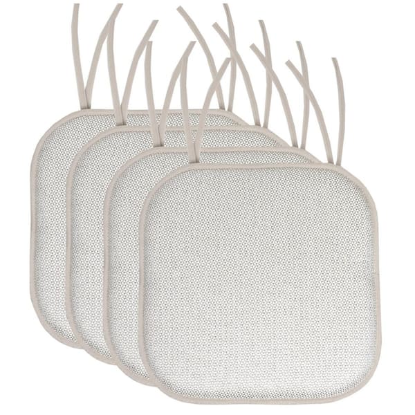 Sweet Home Collection Cameron Square Memory Foam 16 in.x16 in. Non-Slip Back, Chair Cushion with Ties (4-Pack), Silver/White