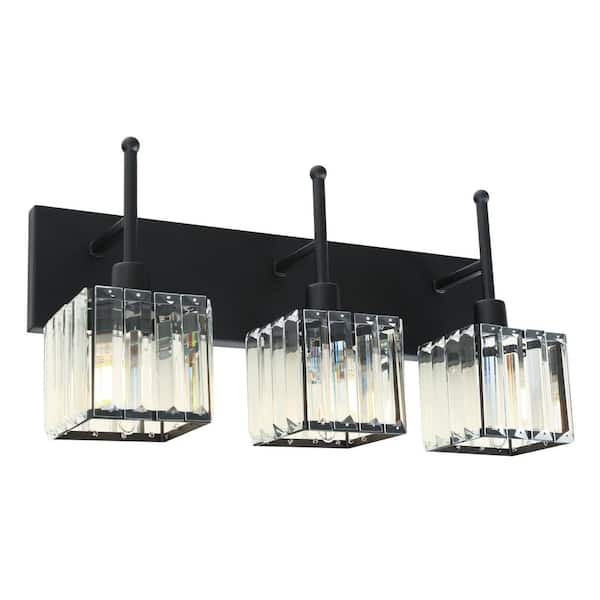 Pia Ricco 18.5 in. 3-Light Black Bathroom Vanity Light with Shades