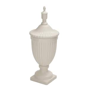 32 in. White Ceramic Tall Fluted Urn Decorative Jars with Lid