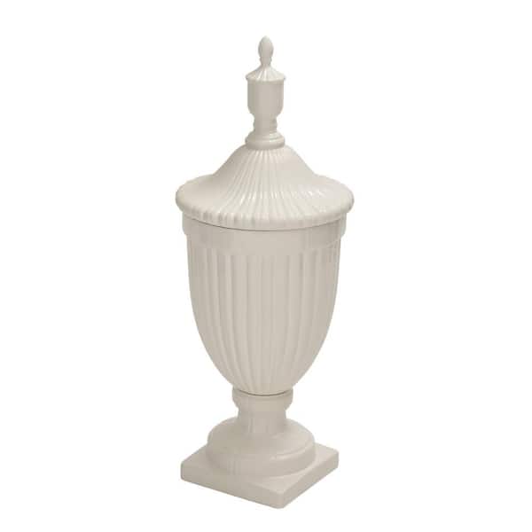Litton Lane 32 in. White Ceramic Tall Fluted Urn Decorative Jars with Lid
