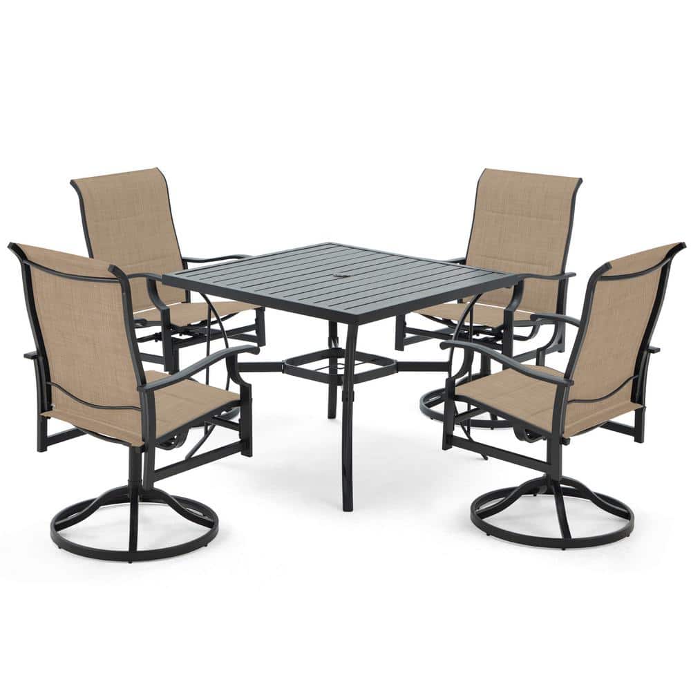 5-Piece Patio Dining Table Set for 4 with Swivel Chairs and Square Table wi
