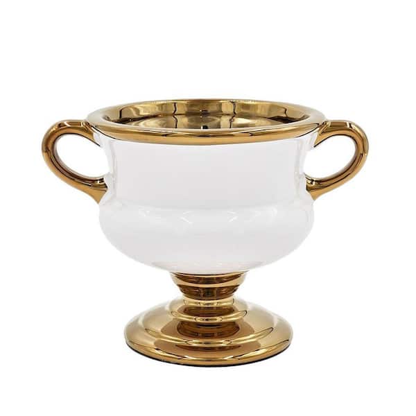 6 in. White And Gold Amphora Ceramic Table Vase