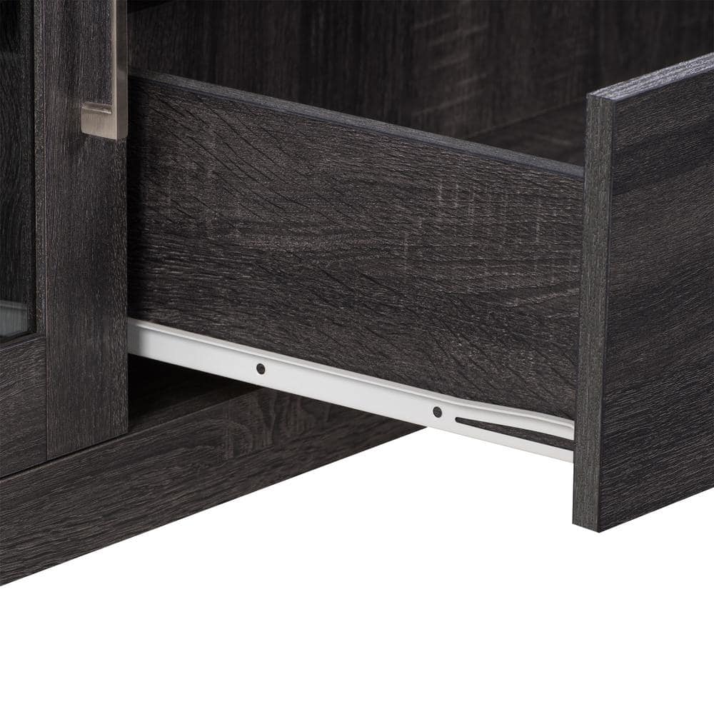 Hollywood Classic Dark Gray Entertainment Bench with Tempered Glass Doors