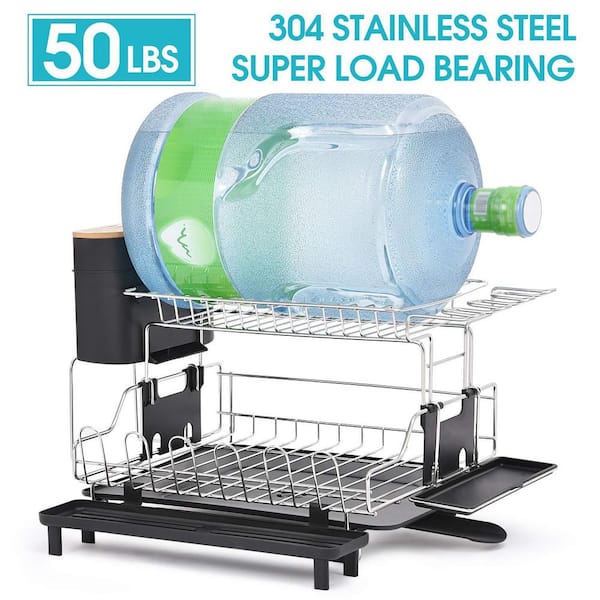 JASIWAY 19.2 in. Silver Stainless Steel 2-Tier Dish Rack Freestanding Drying  Rack Dish Drainers with Drainboard J-988B - The Home Depot