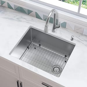Tight Radius 23 in. Undermount Single Bowl 18 Gauge Stainless Steel Kitchen Sink with Pull-Down Faucet