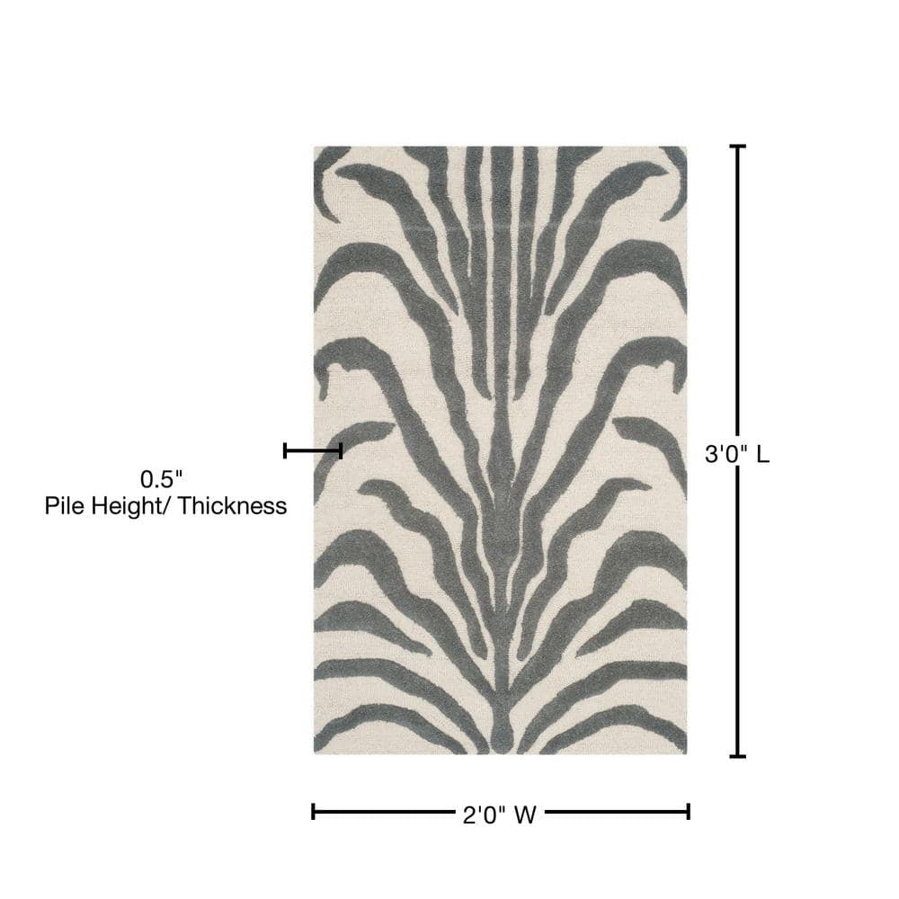 Ivory and Dark Grey Hand-Tufted Wool Area Rug