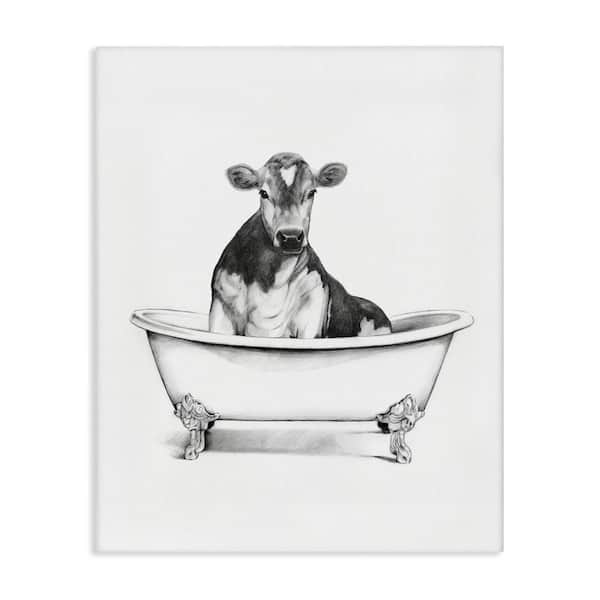 Stupell Industries Antique Tub with Cow by Victoria Borges Unframed Animal Graphic Art Print 40 in. x 30 in.