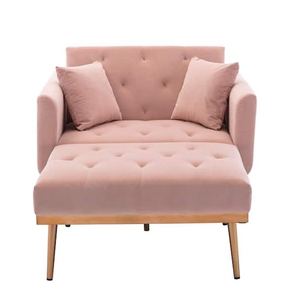 HOMEFUN Pink Modern Velvet Tufted Chaise Lounge Chair with Golden Metal Legs