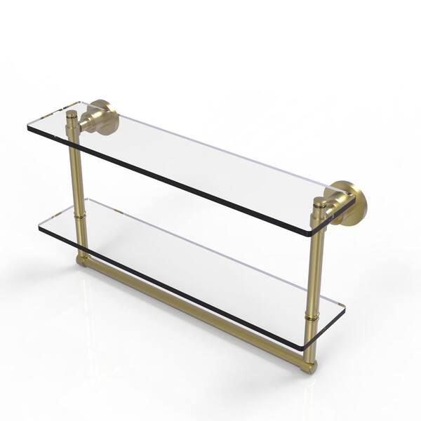 Allied Brass Washington Square Collection 22 in. 2-Tiered Glass Shelf with  Integrated Towel Bar in Satin Brass WS-2TB/22-SBR The Home Depot