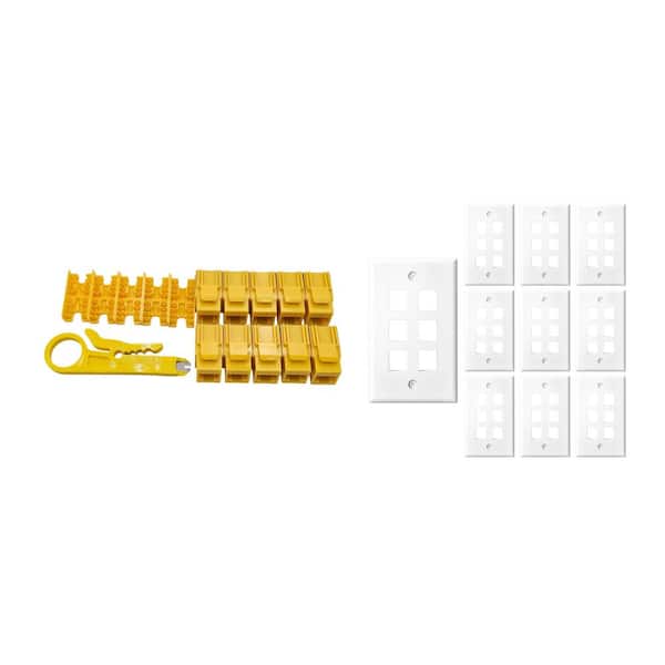 10-Pack 1-Gang White Keystone Plastic Wall Plates 6-Port and 10 Cat 6 RJ45 Keystone Jacks Yellow