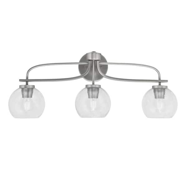 Unbranded Olympia 27.5 in. 3-Light Graphite Vanity Light Clear Bubble Glass Shade