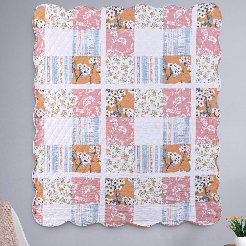 Everly Multicolor Cotton Quilted Reversible Throw Blanket 50x60 inch