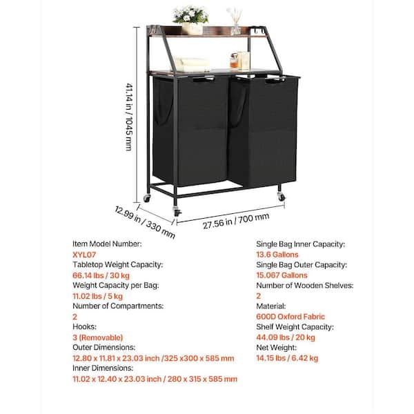 SKYSHALO Tall Laundry Hamper, 2-Tier Sorter, Metal Frame & Black