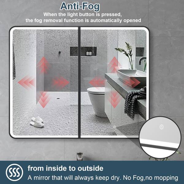 grossag 40 in. W x 32 in. H Rectangular LED Metal Medicine Cabinet with Mirror and Built-In Defogger