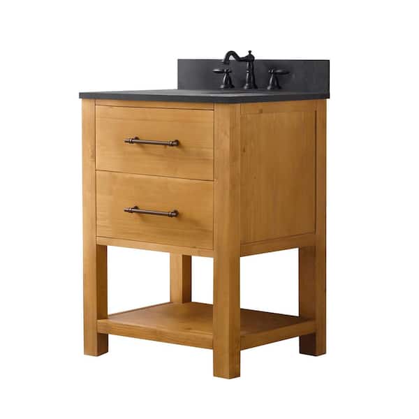 Windwood 24 in. W x 22 in. D x 34 in. H Single Bath Vanity in Tan with Blue Limestone Vanity Top with White Sink