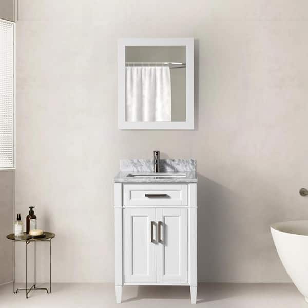 Vanity Art Savona 24 in. W x 22 in. D x 36 in. H Bath Vanity in White with Vanity Top in White with White Basin and Mirror