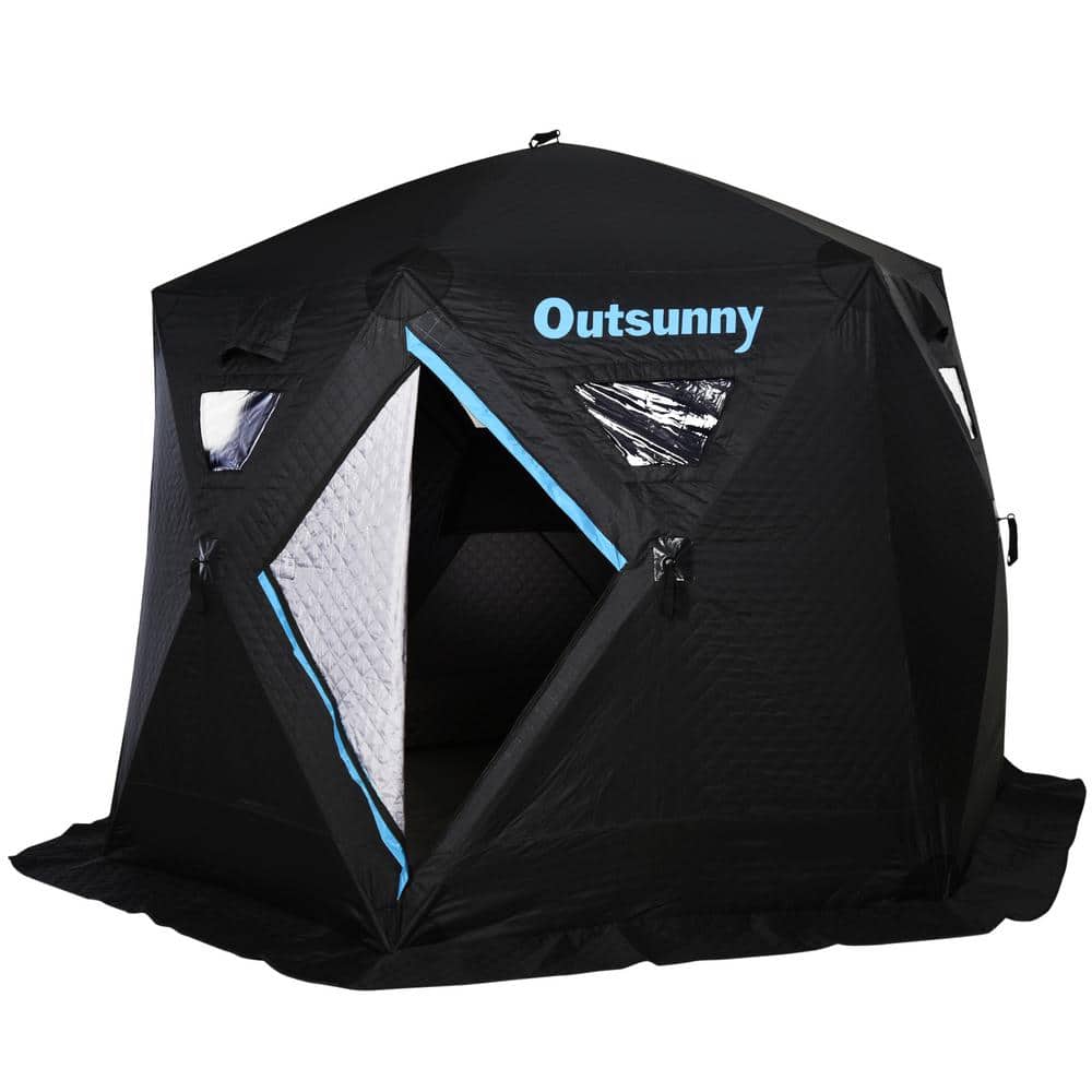 Outsunny Portable 4-6 People Pop-Up Ice Fishing Shelter Tent, for -104°F with Carry Bag & Oxford Fabric Build - Black