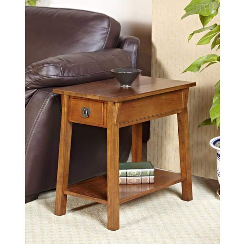 Russet Solid Wood Mission End Table with Drawer and Shelf