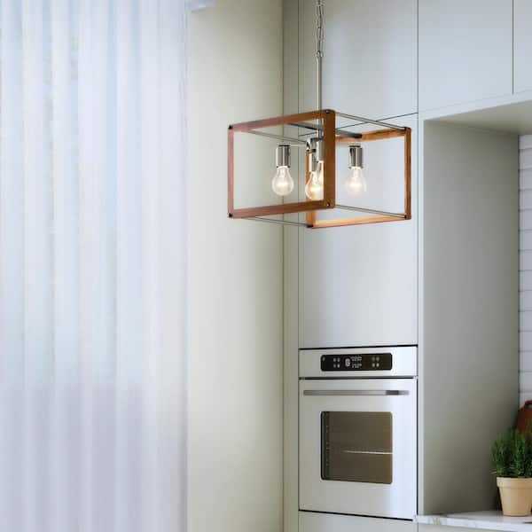 Chatwin 4-Light Brushed Nickel with Auburn Transitional Square Cage Kitchen Pendant Hanging Light