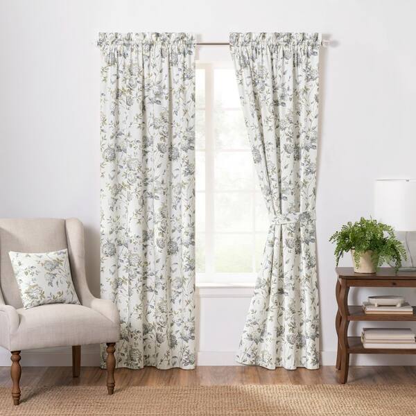 Abigail Porcelain Floral Rod Pocket Room Darkening Curtain - 45 in. W x 63 in. L (Set of 2)