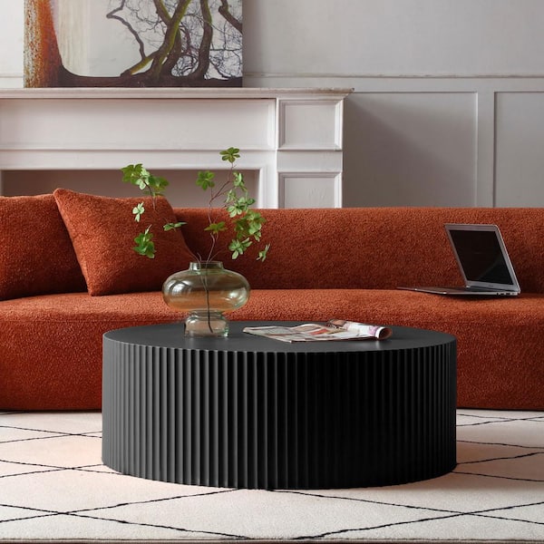 myhomore Sleek and Modern Round Coffee Table with Eye-Catching Relief Design, Black