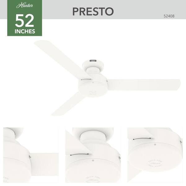 Hunter Presto 52 in. Indoor Ceiling Fan in Matte White with Wall 