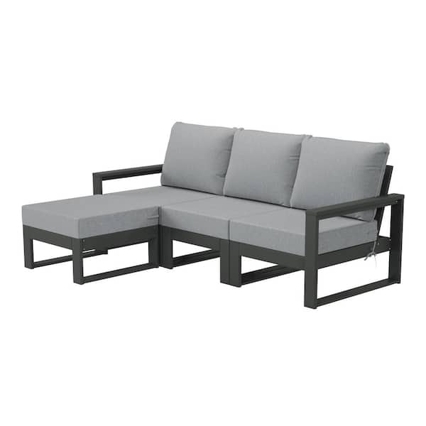 Endless Gray Frame 4-Piece HDPE Plastic Outdoor Deep Seating Sectional Set with Ottoman with Light Gray Cushions