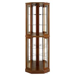 26 in. W x 20 in. D x 72 in. H Light Brown Linen Cabinet 6-Shelf Corner Curio Display with Light, Mirrors and Shelves