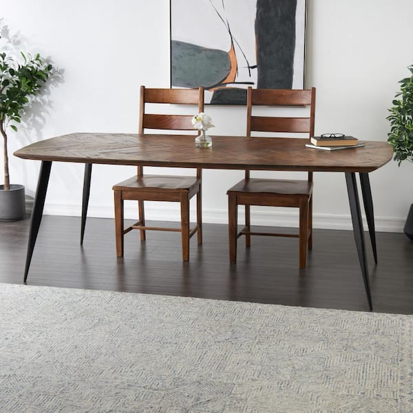 Litton Lane Brown Modern Live Edge Wood 84 in. 4-Legs Dining Table (6-Seater)