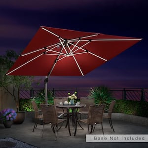 10 ft. Square Solar Powered LED Patio Umbrella Outdoor Cantilever Umbrella Heavy-Duty Sun Umbrella in Terra